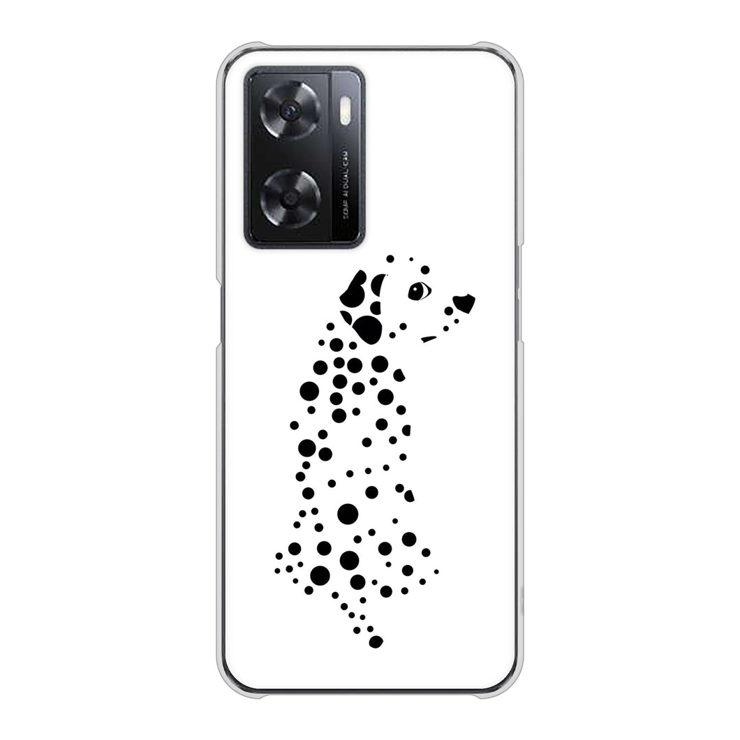 OPPO A77 高画質仕上げ 背面印刷 ハードケース【1038 振り向くダルメシアン（WH）】