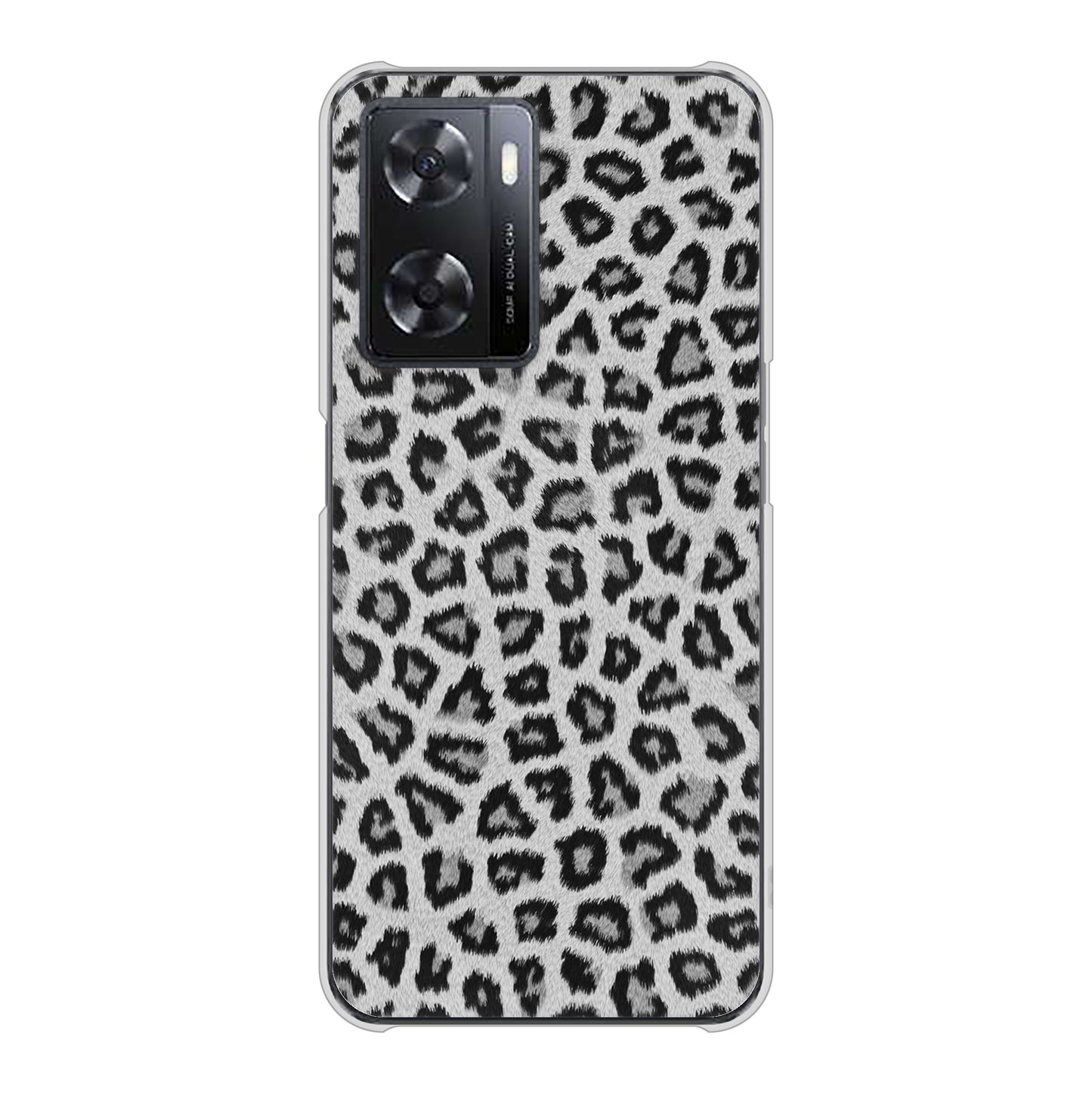 OPPO A77 高画質仕上げ 背面印刷 ハードケース【1068 ヒョウ柄ベーシックSグレー】
