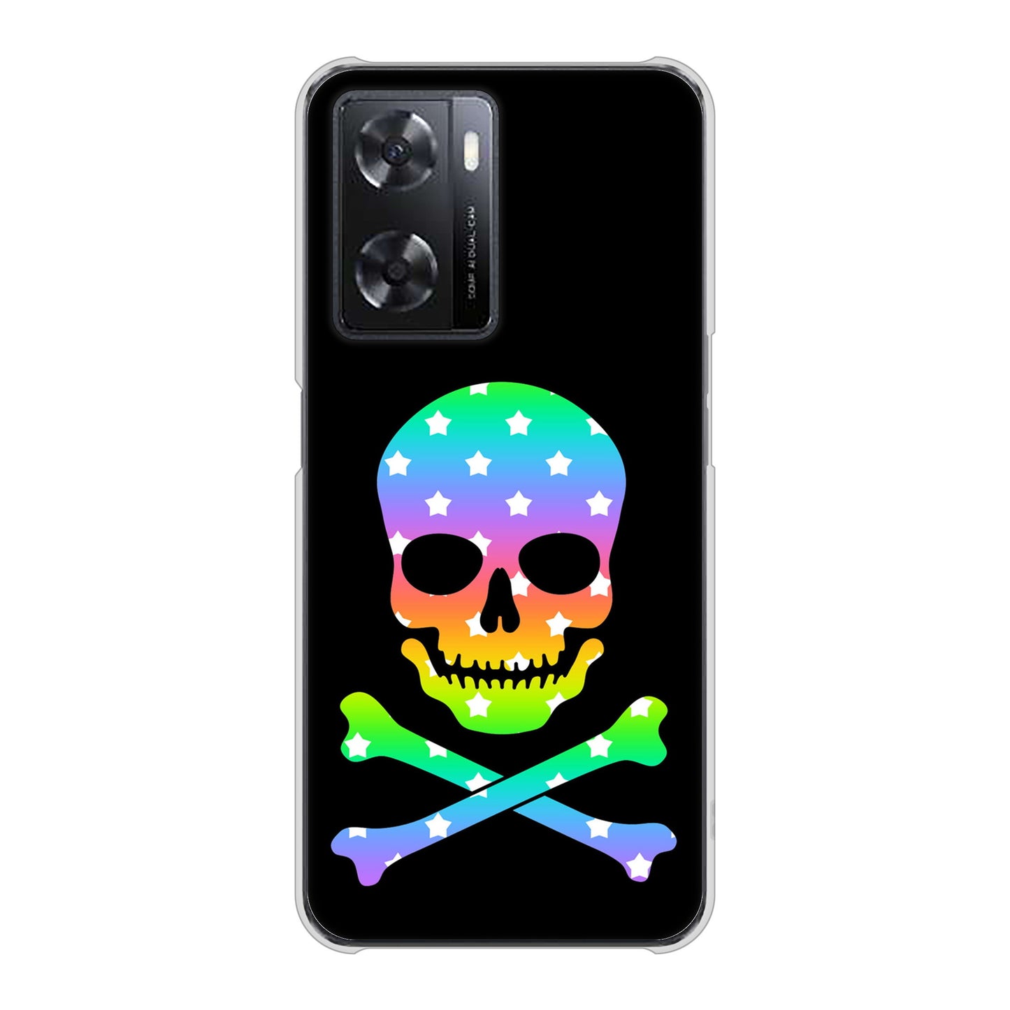 OPPO A77 高画質仕上げ 背面印刷 ハードケース【1072 ドクロフレームレインボースター】
