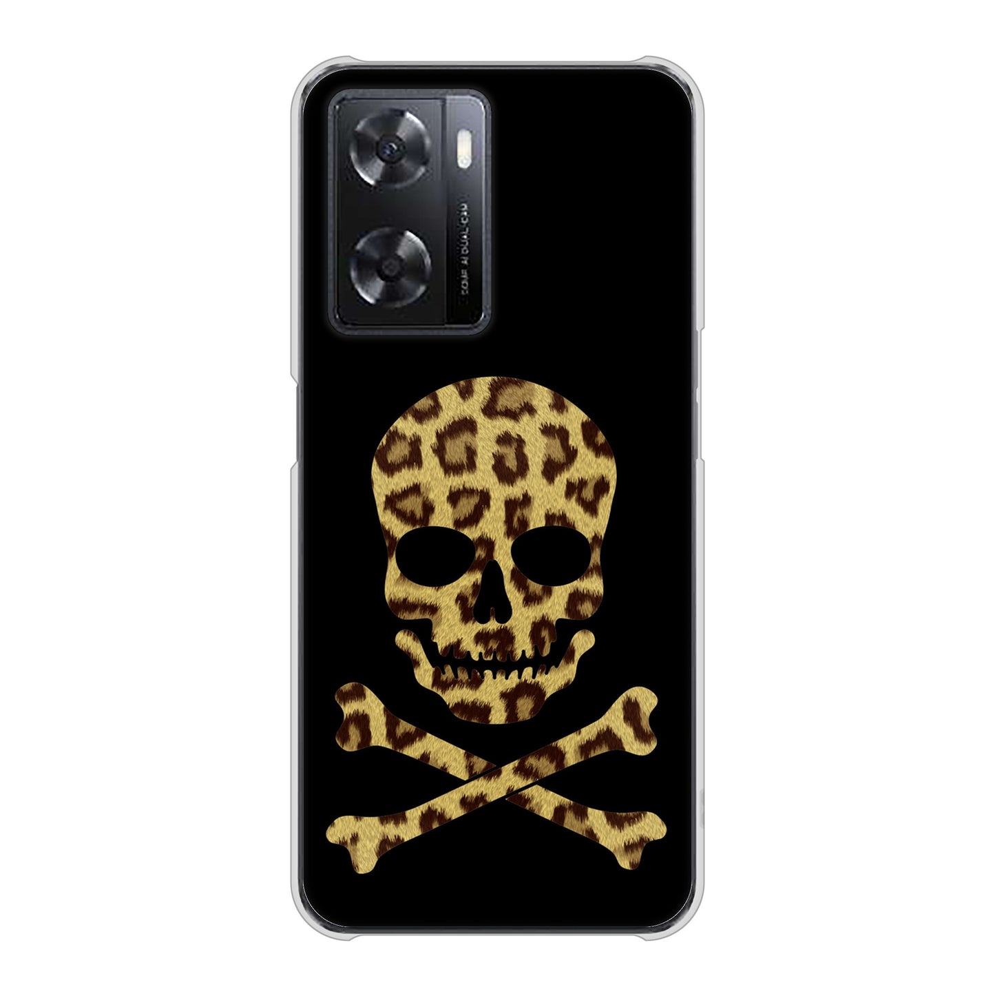 OPPO A77 高画質仕上げ 背面印刷 ハードケース【1078 ドクロフレームヒョウその他のカラー】