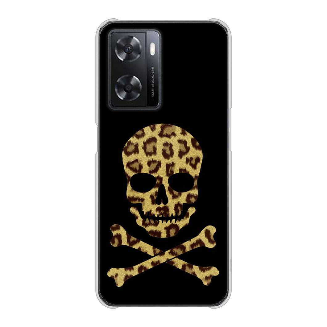 OPPO A77 高画質仕上げ 背面印刷 ハードケース【1078 ドクロフレームヒョウその他のカラー】