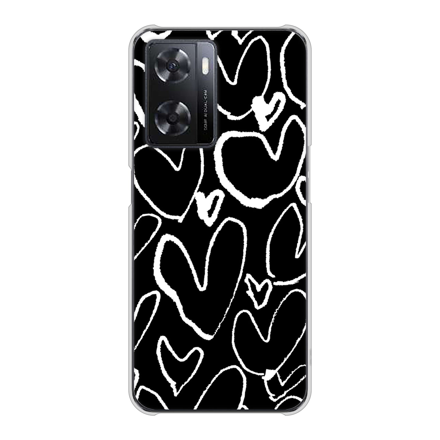 OPPO A77 高画質仕上げ 背面印刷 ハードケース【1124 ハート BK＆WH】