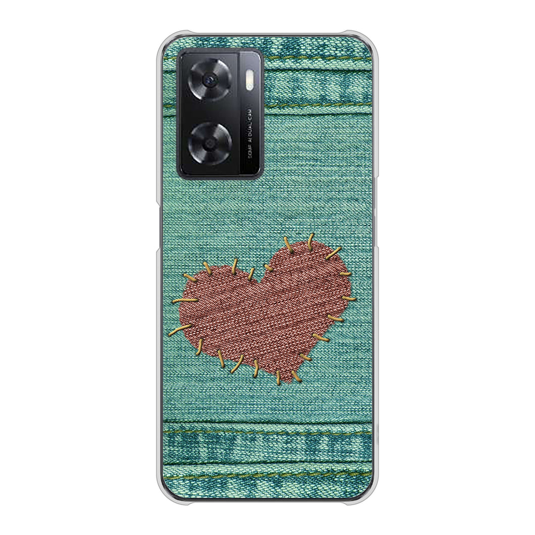 OPPO A77 高画質仕上げ 背面印刷 ハードケース【1142 デニムとハート】
