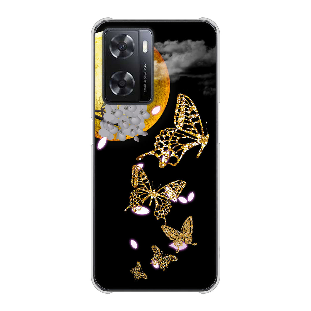 OPPO A77 高画質仕上げ 背面印刷 ハードケース【1150 月に昇る蝶】