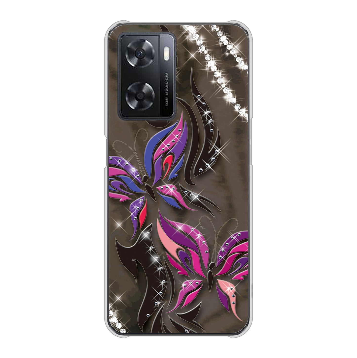 OPPO A77 高画質仕上げ 背面印刷 ハードケース【1164 キラめくストーンと蝶】