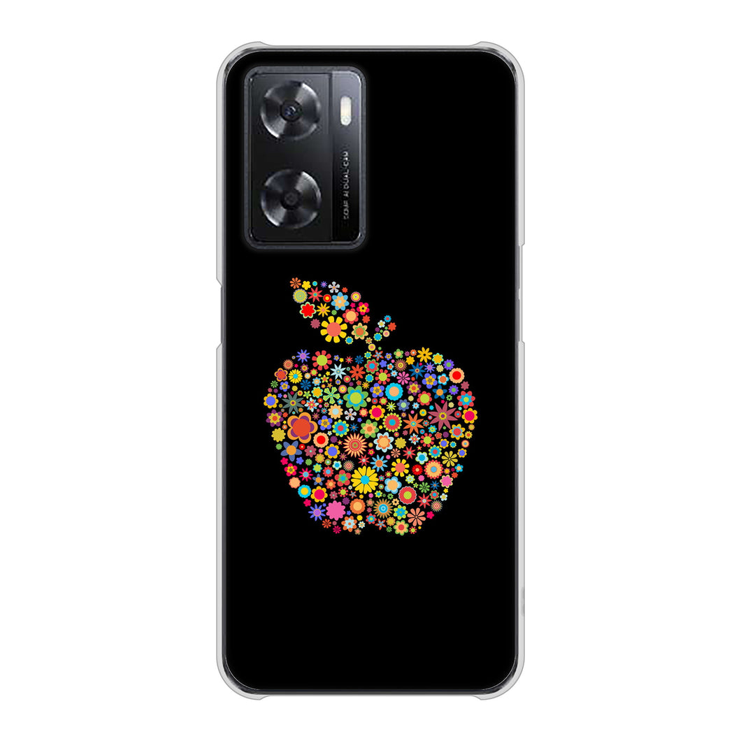 OPPO A77 高画質仕上げ 背面印刷 ハードケース【1195 カラフルアップル】