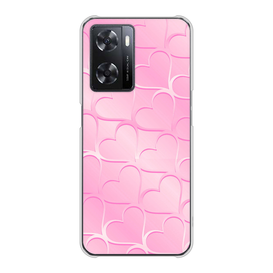 OPPO A77 高画質仕上げ 背面印刷 ハードケース【1342 かくれハート（ピンク）】