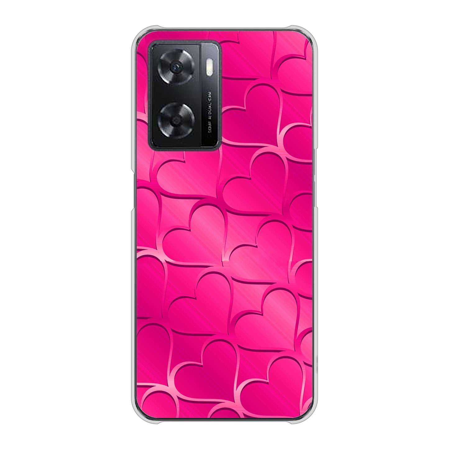 OPPO A77 高画質仕上げ 背面印刷 ハードケース【1347 かくれハート（ショッキングピンク）】