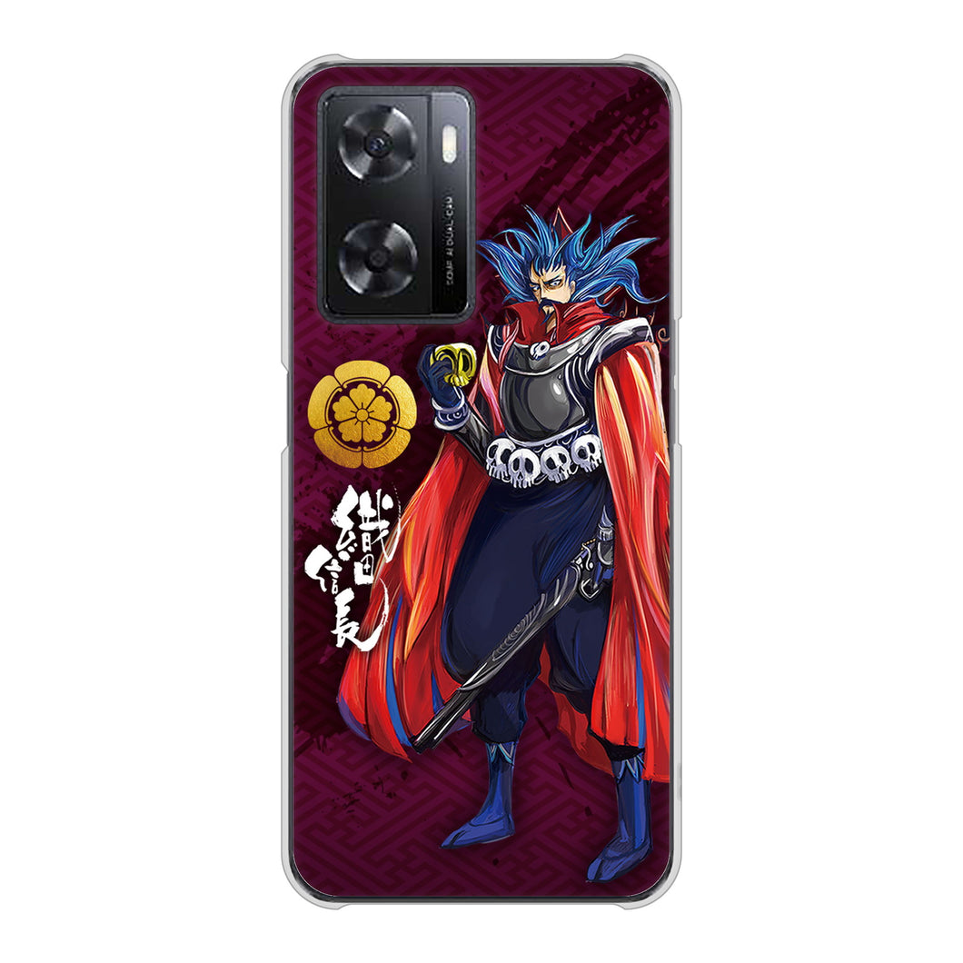 OPPO A77 高画質仕上げ 背面印刷 ハードケース【AB808 織田信長 イラストと家紋】