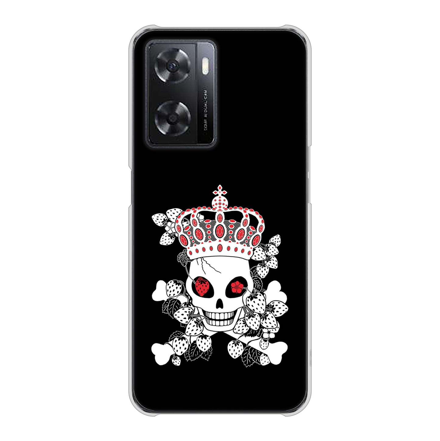 OPPO A77 高画質仕上げ 背面印刷 ハードケース【AG801 苺骸骨王冠（黒）】