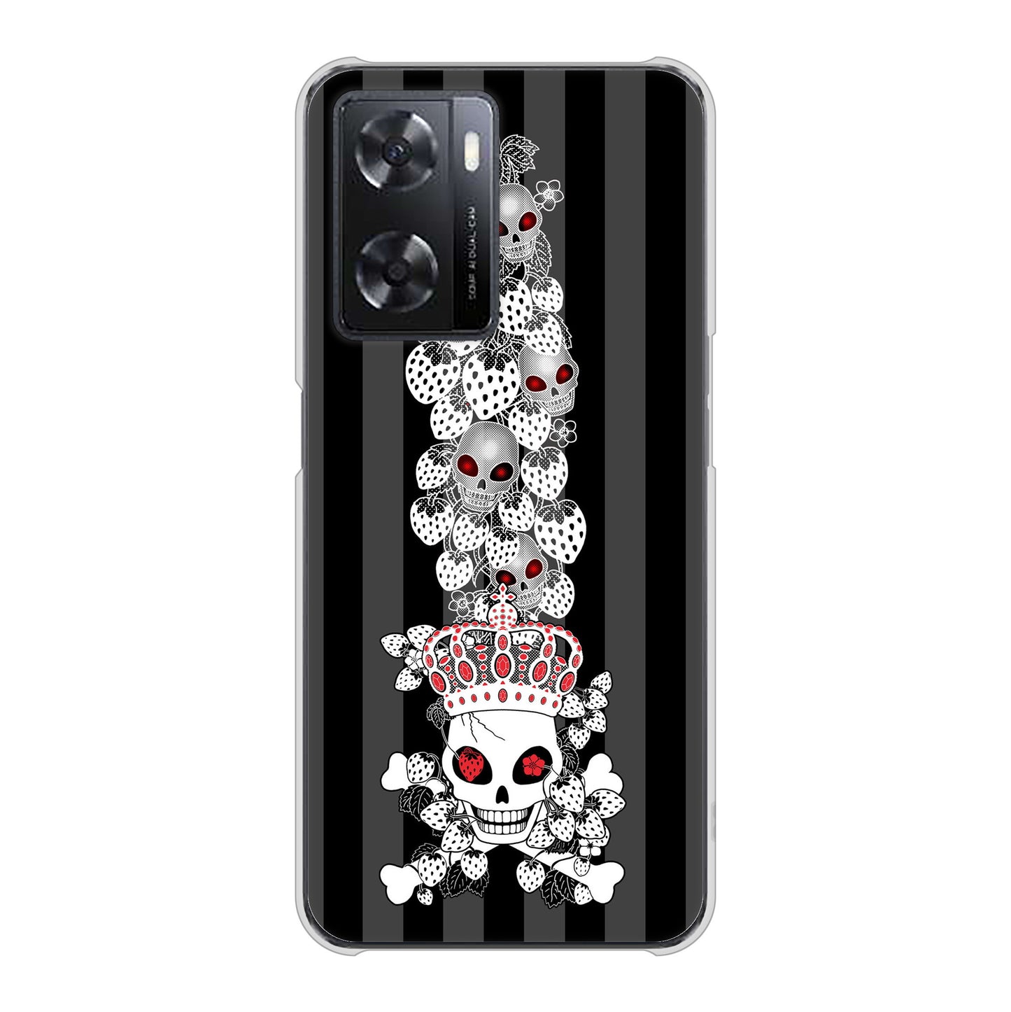 OPPO A77 高画質仕上げ 背面印刷 ハードケース【AG802 苺骸骨王冠蔦（黒）】
