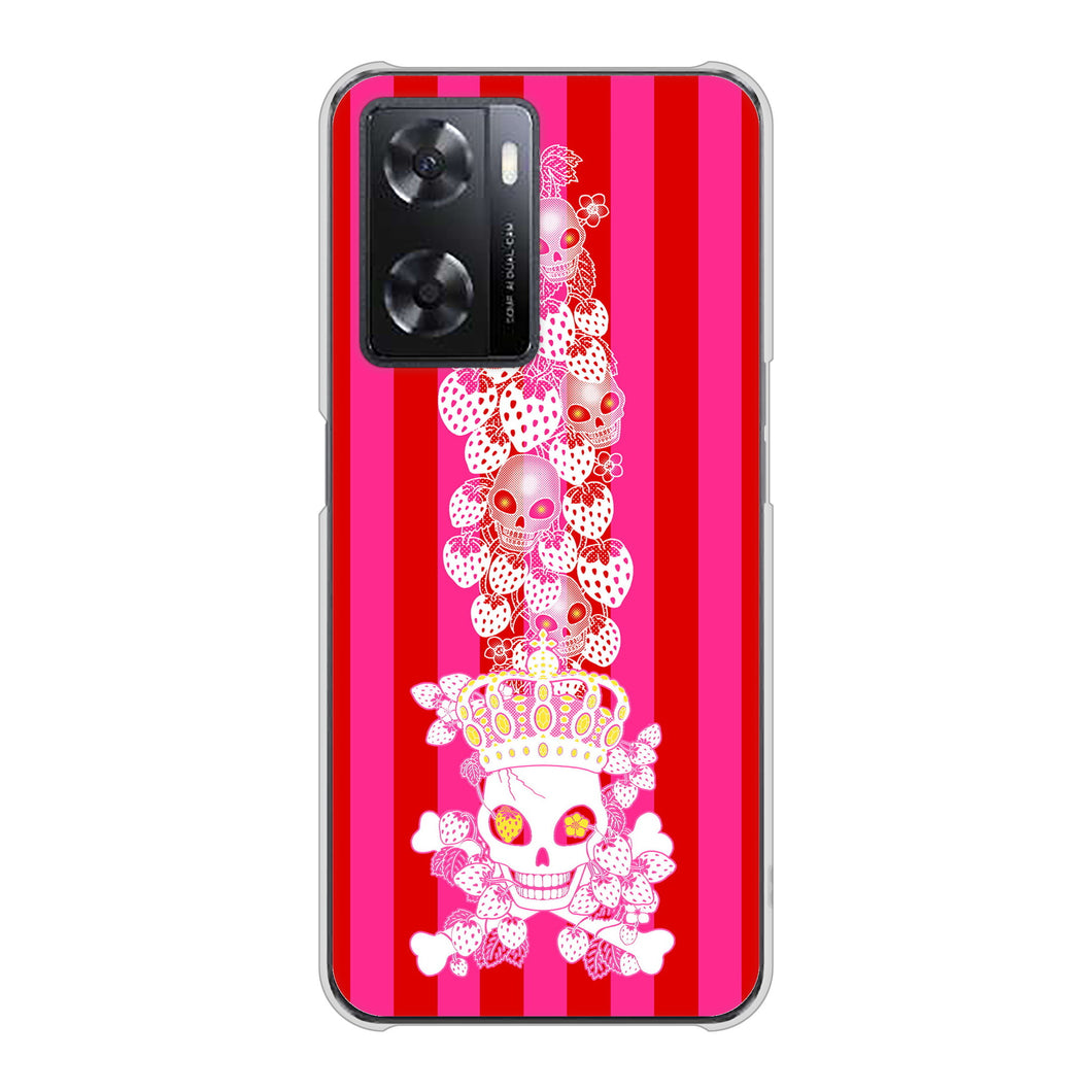 OPPO A77 高画質仕上げ 背面印刷 ハードケース【AG803 苺骸骨王冠蔦（ピンク）】
