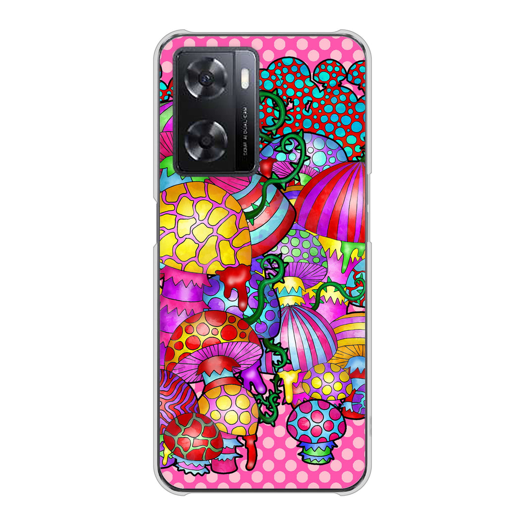 OPPO A77 高画質仕上げ 背面印刷 ハードケース【AG806 きのこ（ピンク）】