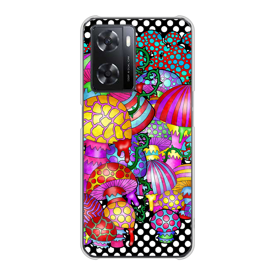 OPPO A77 高画質仕上げ 背面印刷 ハードケース【AG807 きのこ（黒）】
