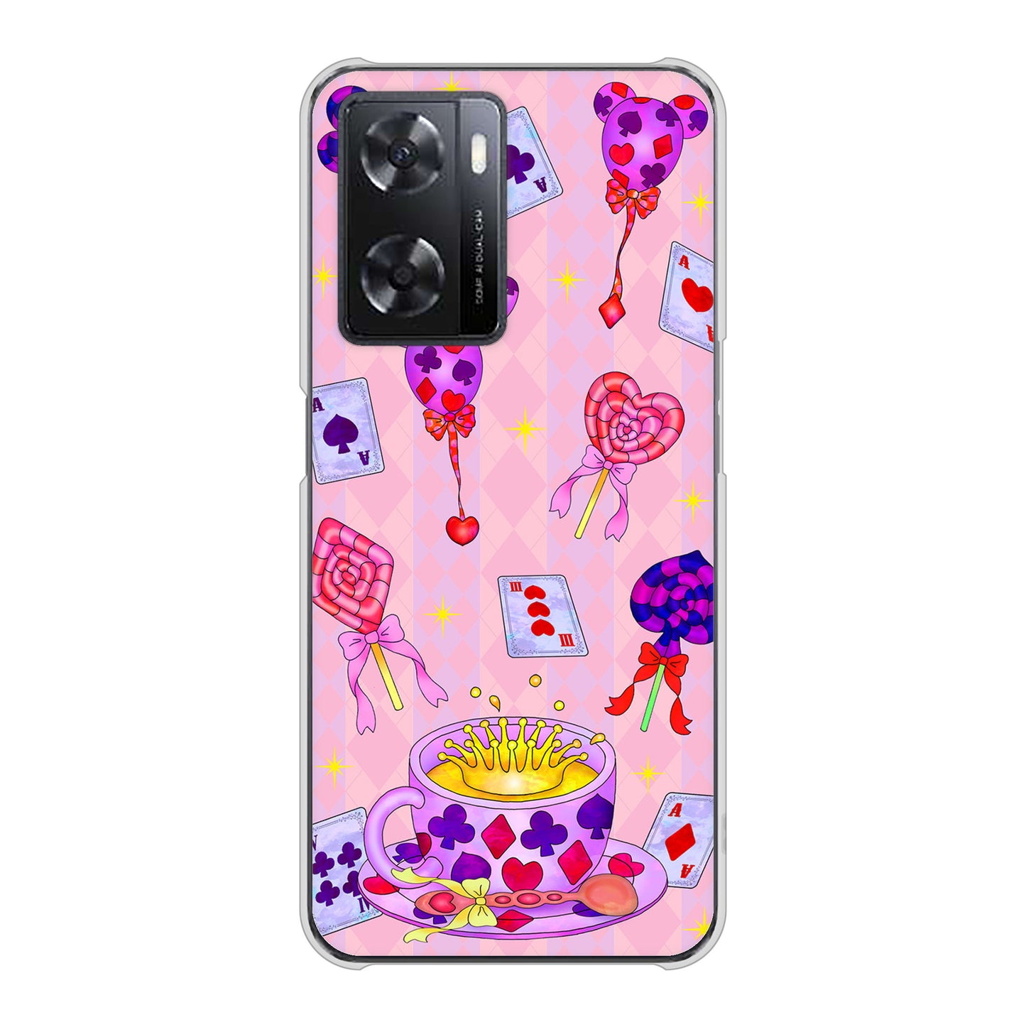OPPO A77 高画質仕上げ 背面印刷 ハードケース【AG817 トランプティー（ピンク）】