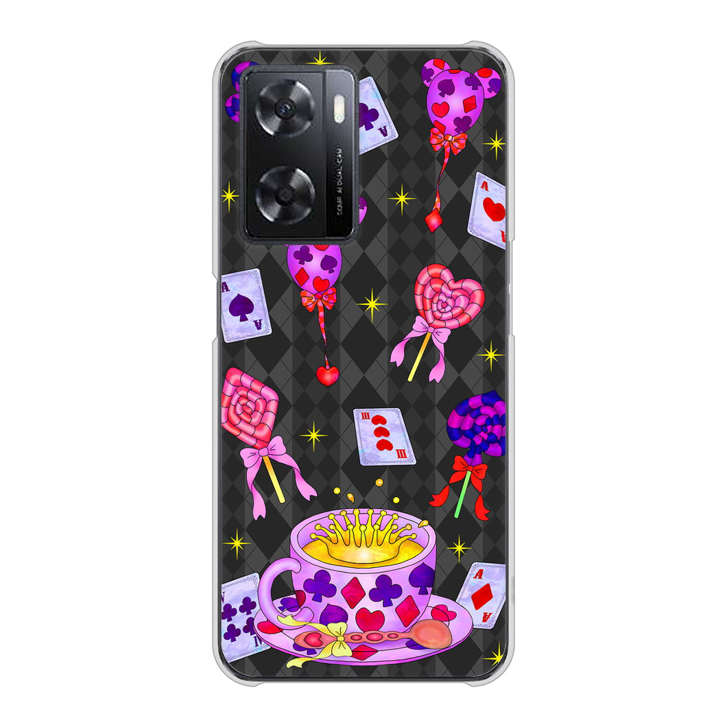 OPPO A77 高画質仕上げ 背面印刷 ハードケース【AG818 トランプティー（黒）】