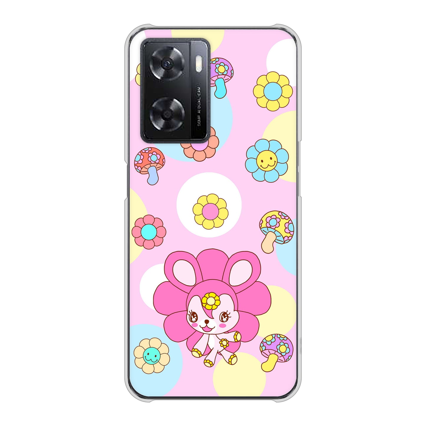 OPPO A77 高画質仕上げ 背面印刷 ハードケース【AG823 フラワーうさぎのフラッピョン（ピンク）】