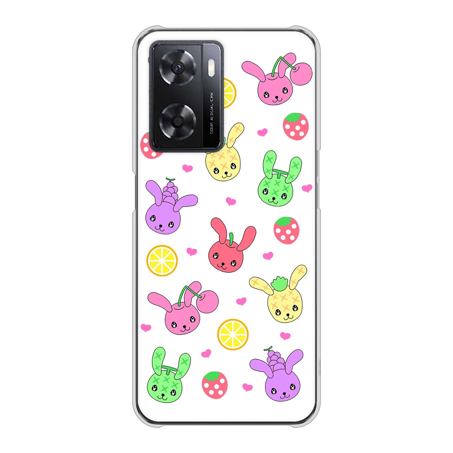 OPPO A77 高画質仕上げ 背面印刷 ハードケース【AG826 フルーツうさぎのブルーラビッツ（白）】
