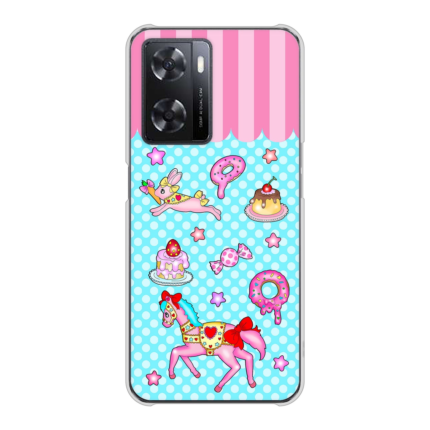 OPPO A77 高画質仕上げ 背面印刷 ハードケース【AG828 メリーゴーランド（水色）】