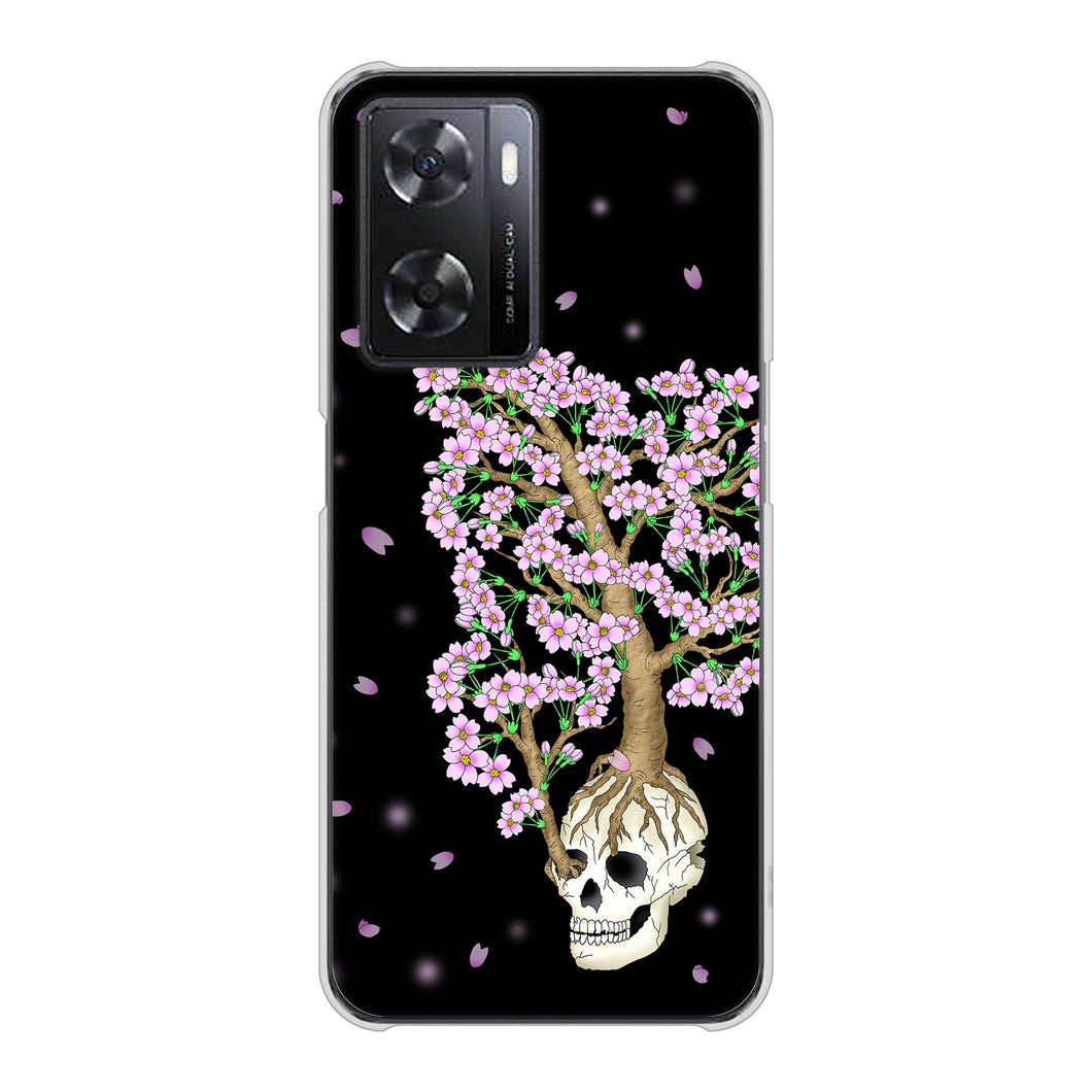 OPPO A77 高画質仕上げ 背面印刷 ハードケース【AG829 骸骨桜（黒）】