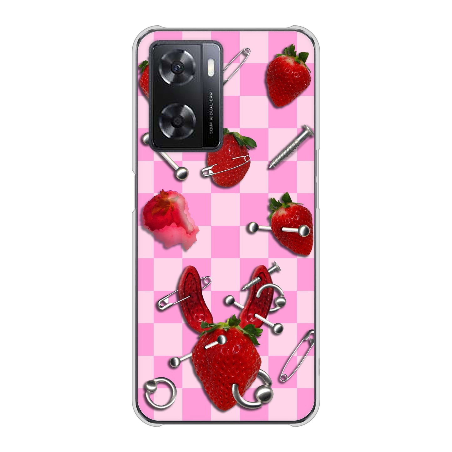 OPPO A77 高画質仕上げ 背面印刷 ハードケース【AG832 苺パンク（ピンク）】