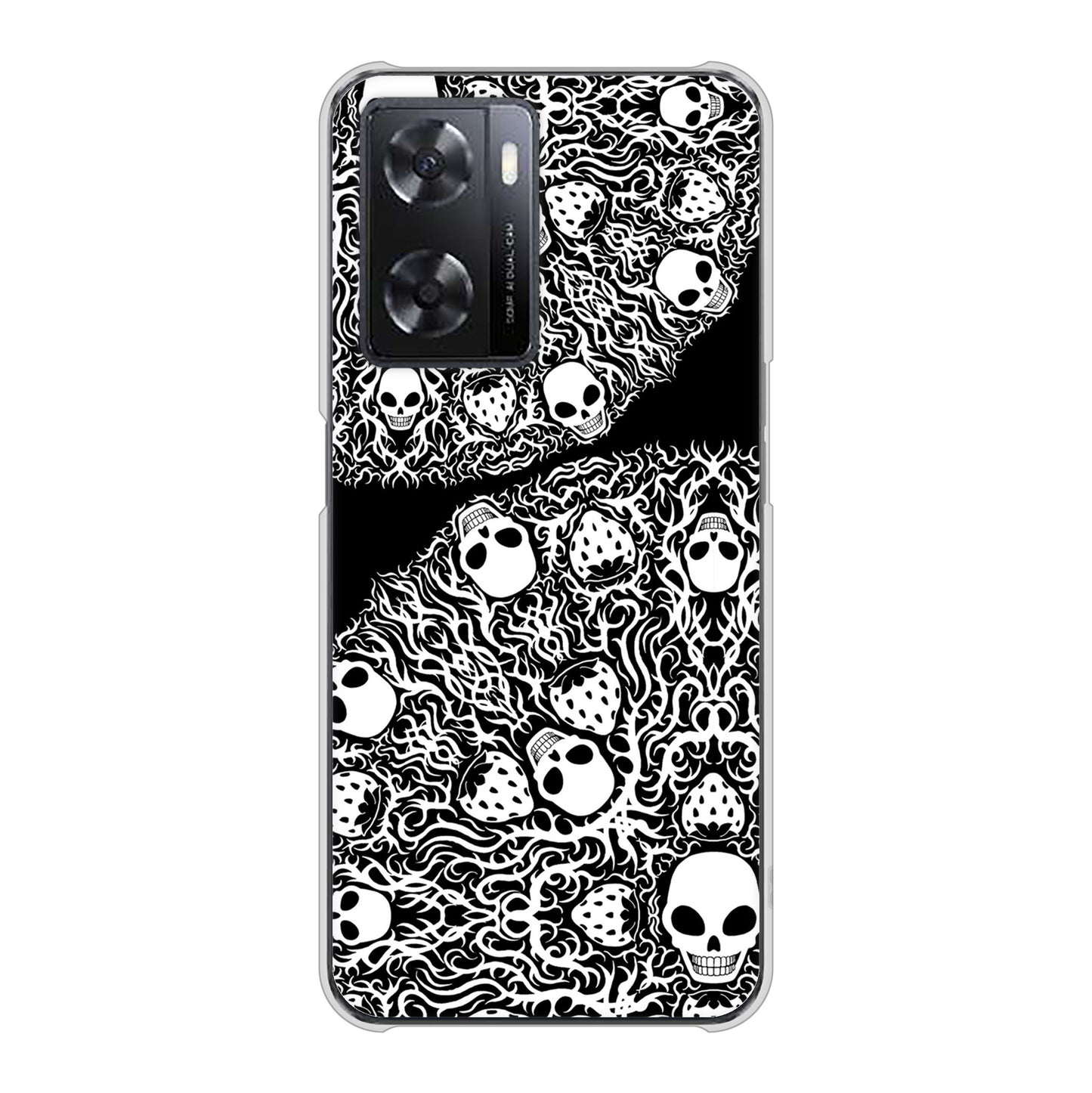 OPPO A77 高画質仕上げ 背面印刷 ハードケース【AG834 苺骸骨曼荼羅（黒）】