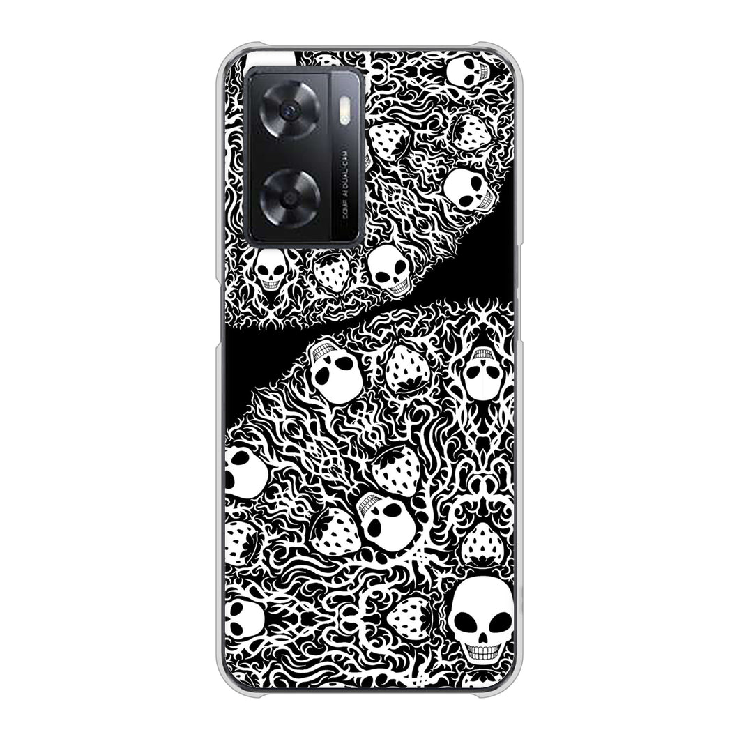 OPPO A77 高画質仕上げ 背面印刷 ハードケース【AG834 苺骸骨曼荼羅（黒）】