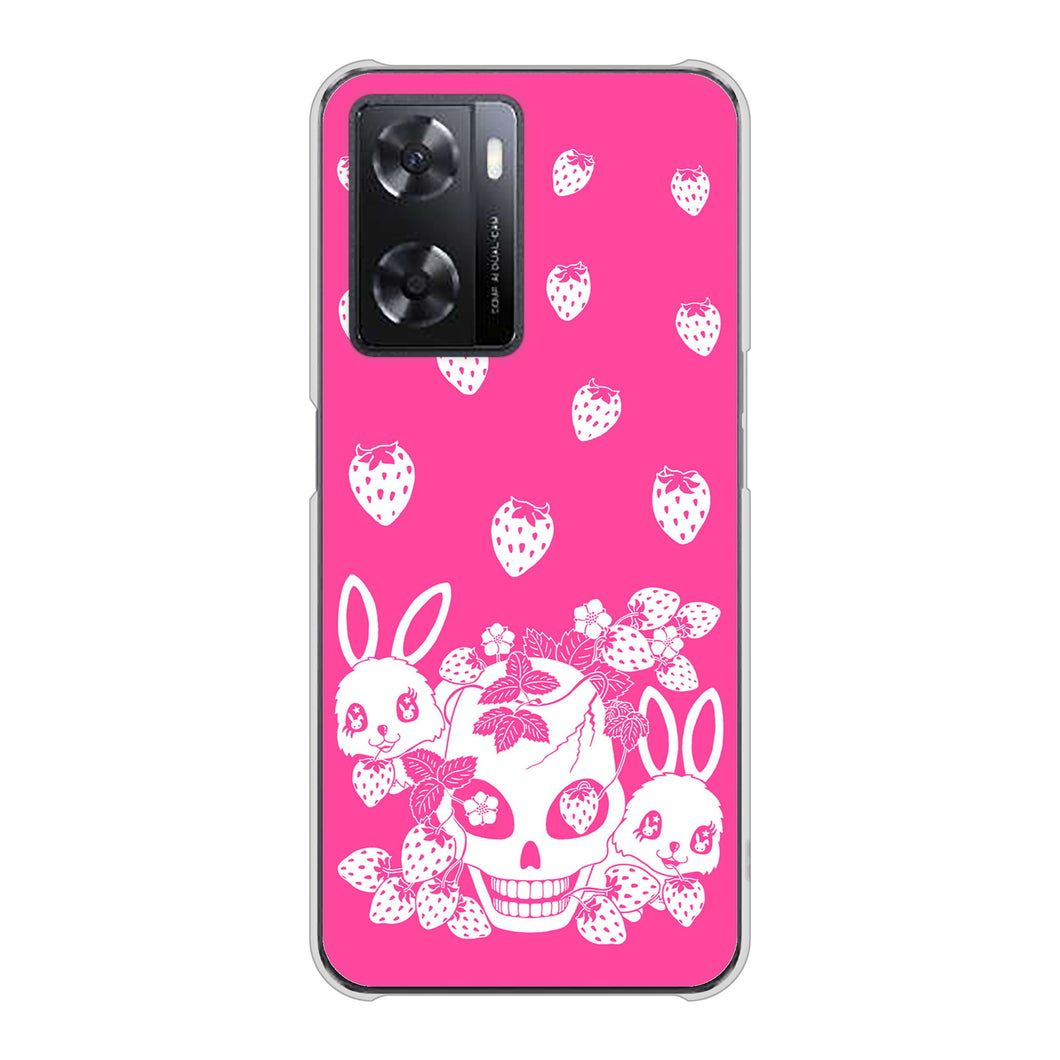 OPPO A77 高画質仕上げ 背面印刷 ハードケース【AG836 苺兎（ピンク）】