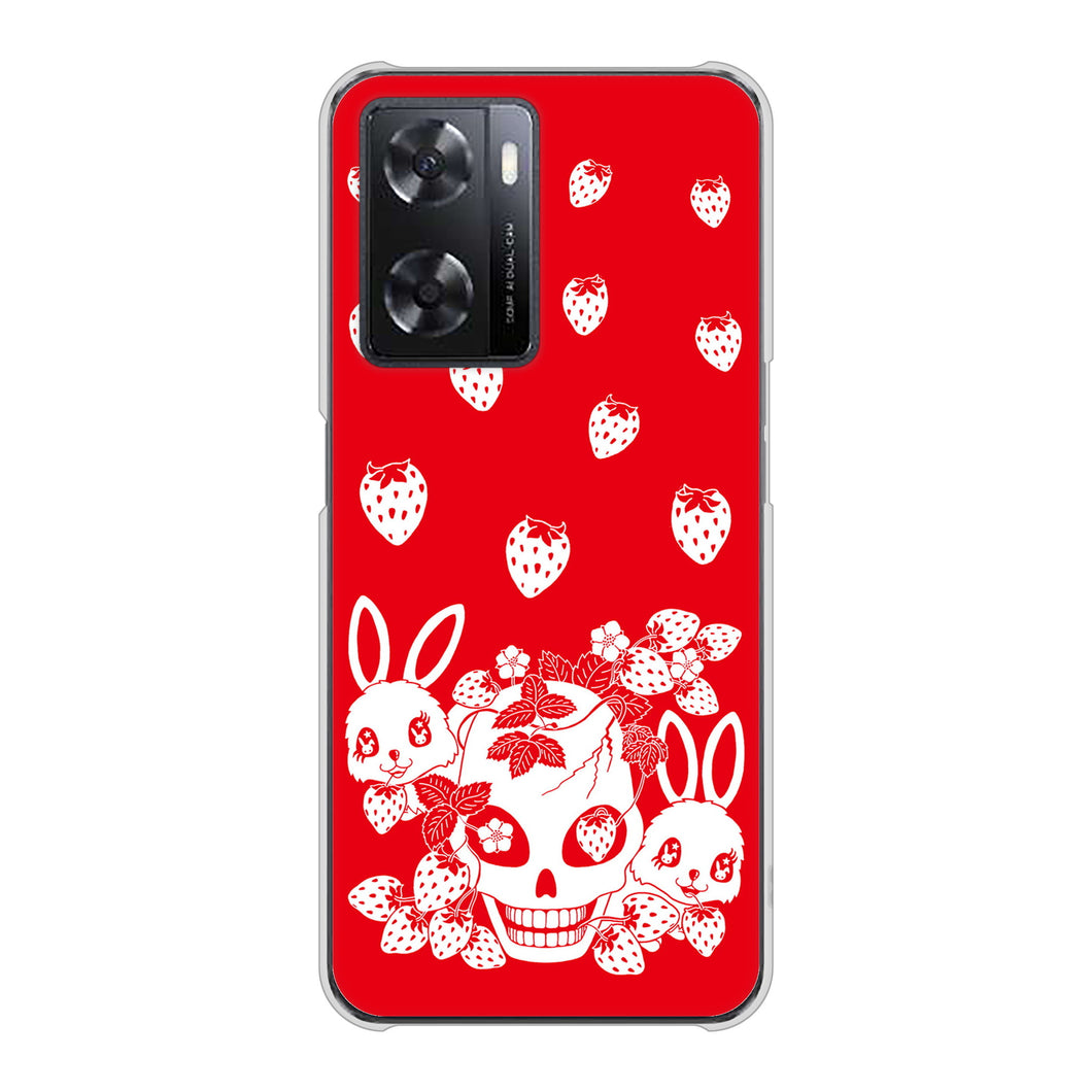 OPPO A77 高画質仕上げ 背面印刷 ハードケース【AG838 苺兎（赤）】