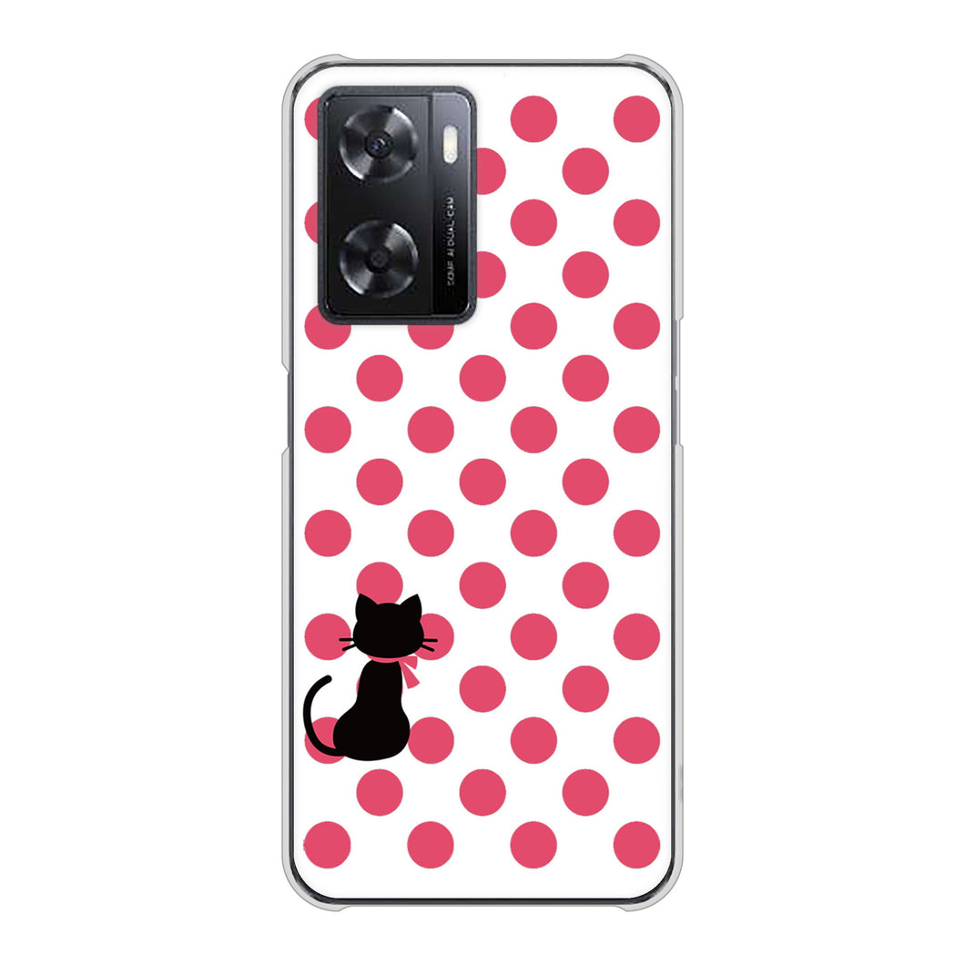 OPPO A77 高画質仕上げ 背面印刷 ハードケース【EK807 ネコとシンプル ピンク】