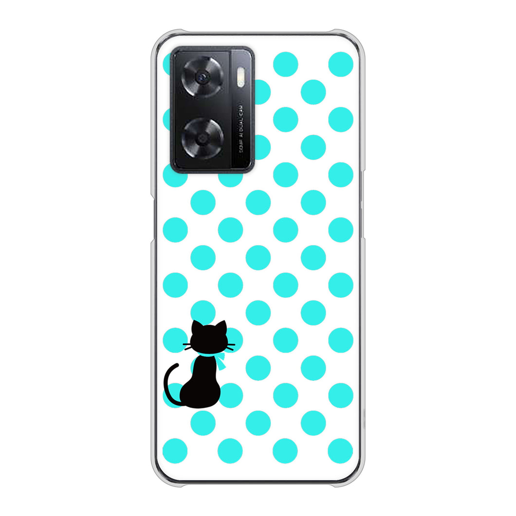 OPPO A77 高画質仕上げ 背面印刷 ハードケース【EK809 ネコとシンプル ライトブルー】