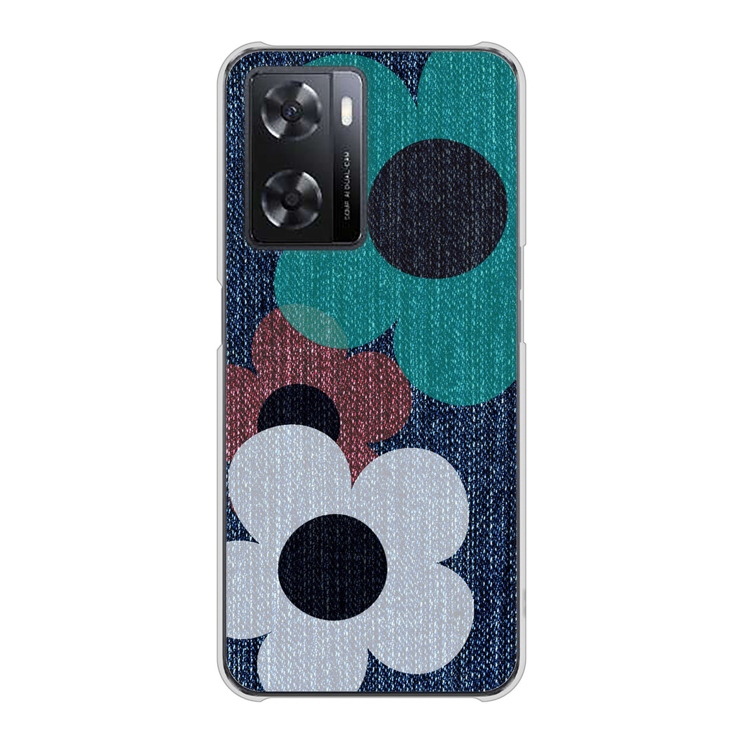 OPPO A77 高画質仕上げ 背面印刷 ハードケース【EK869 ルーズフラワーinデニム風】