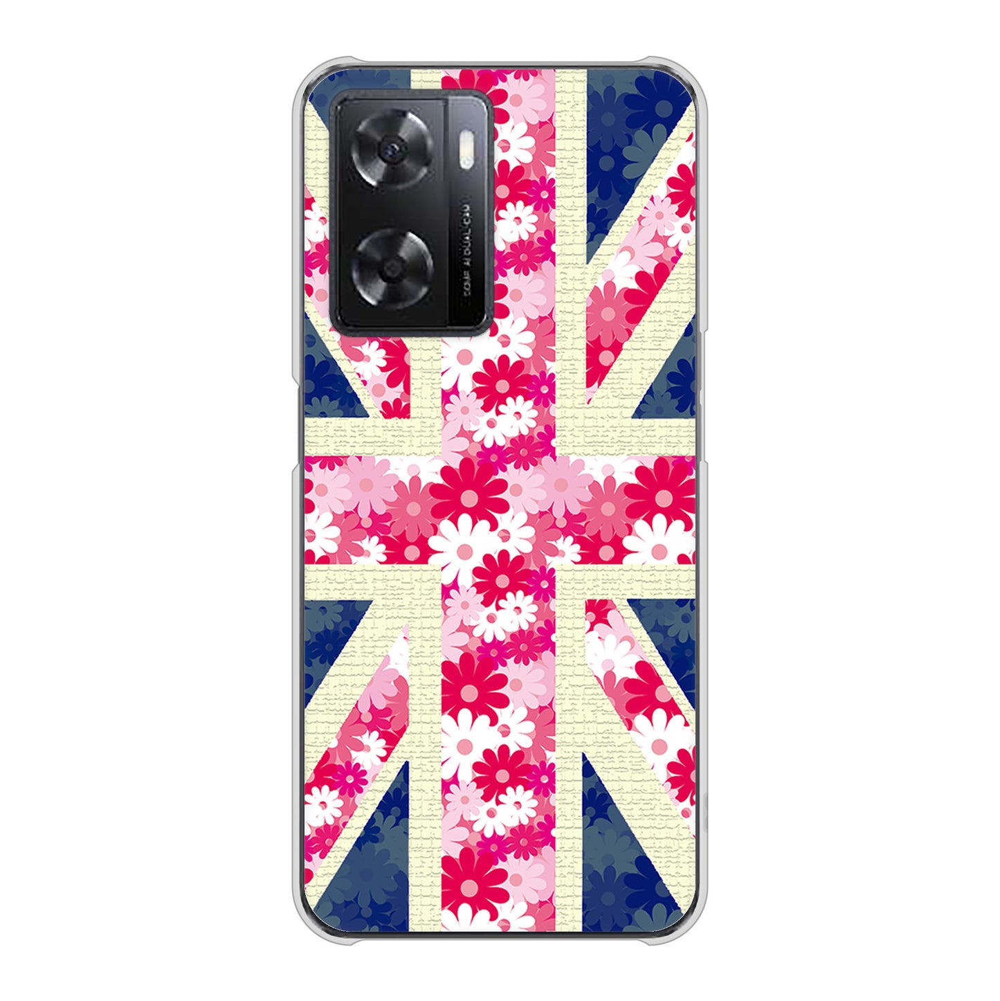 OPPO A77 高画質仕上げ 背面印刷 ハードケース【EK894 ユニオンジャックフラワー】