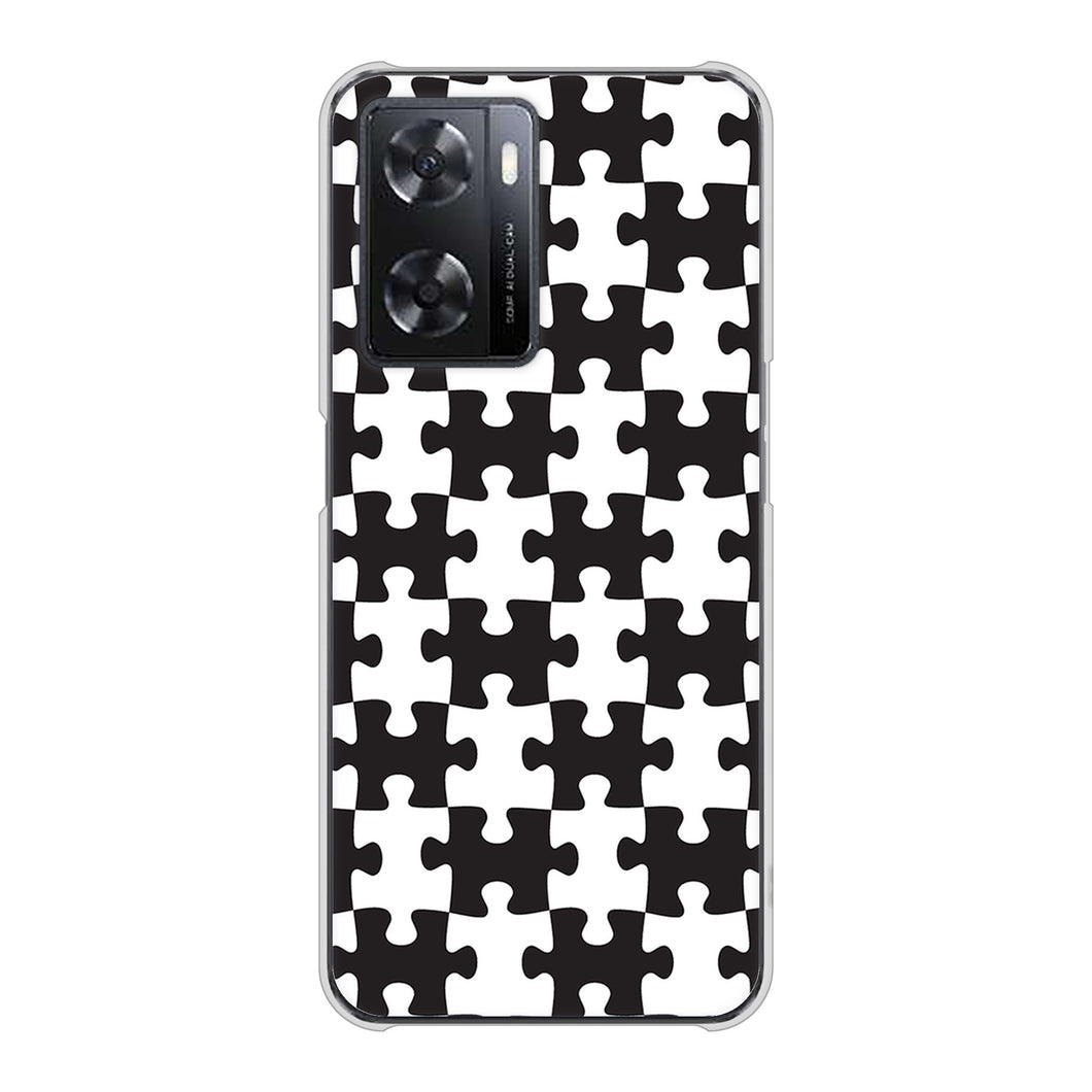 OPPO A77 高画質仕上げ 背面印刷 ハードケース【IB903 ジグソーパズル_モノトーン】