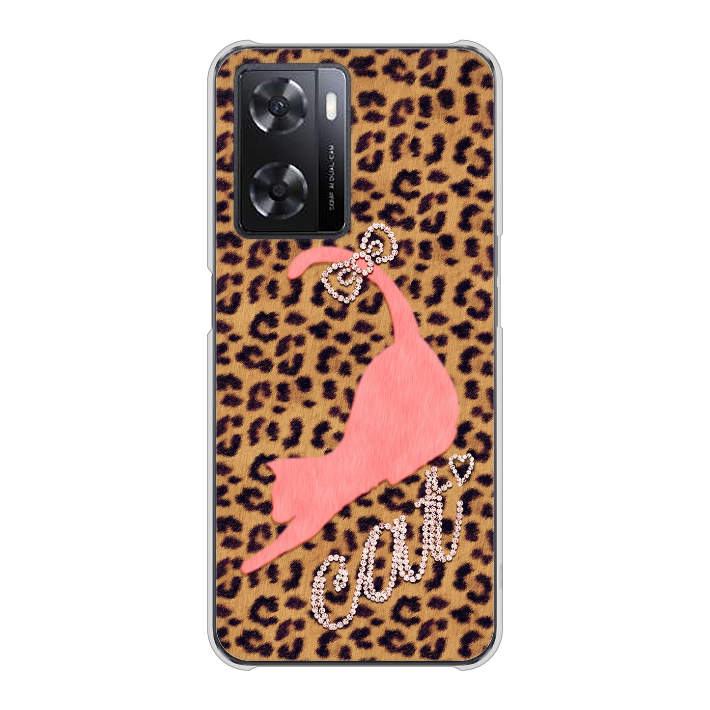 OPPO A77 高画質仕上げ 背面印刷 ハードケース【KG801 キャットレオパード（ブラウン）】