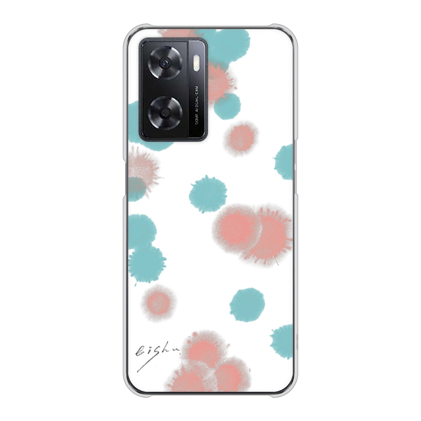 OPPO A77 高画質仕上げ 背面印刷 ハードケース【OE834 滴 水色×ピンク】