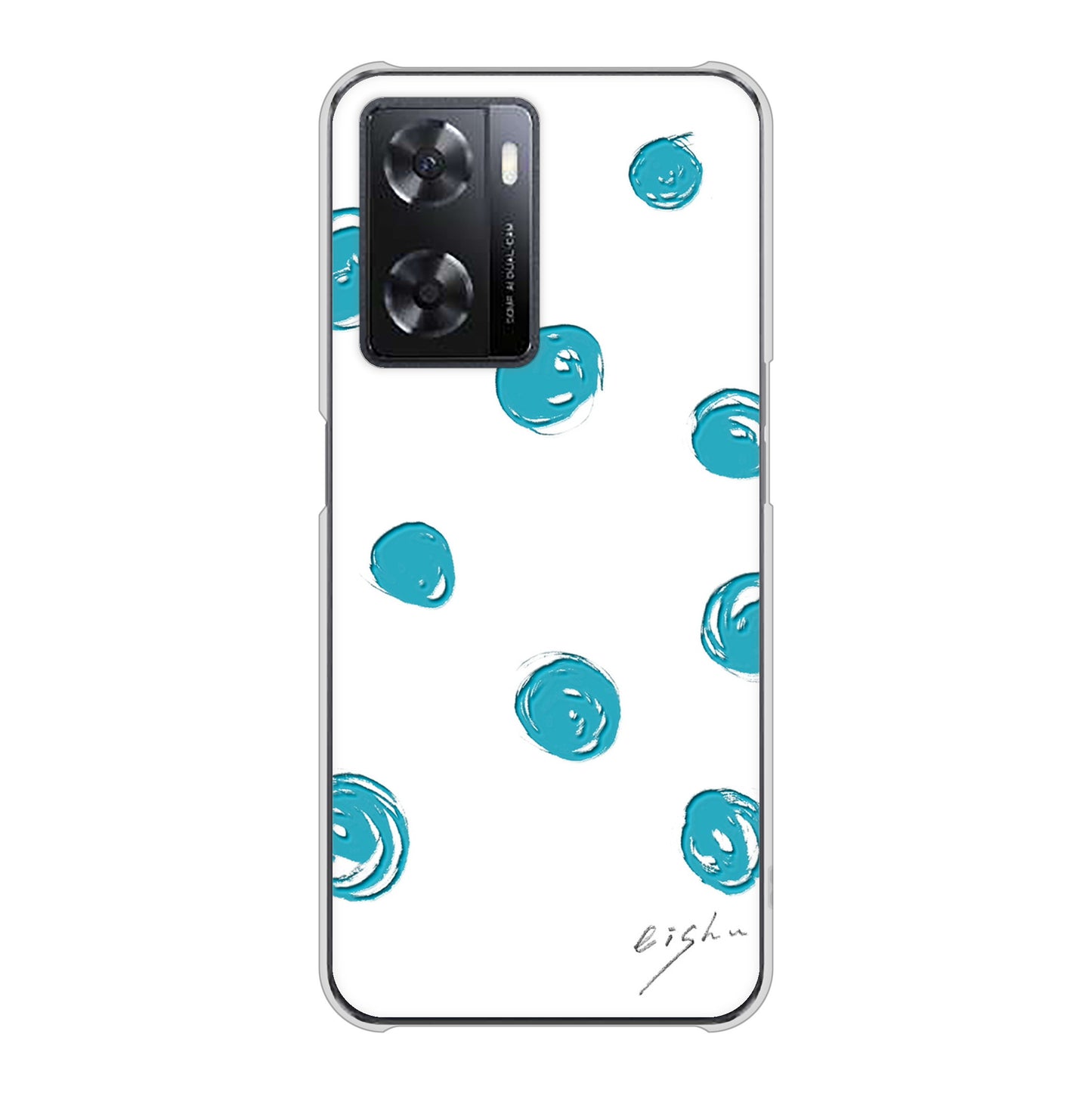 OPPO A77 高画質仕上げ 背面印刷 ハードケース【OE839 手描きシンプル ホワイト×ブルー】