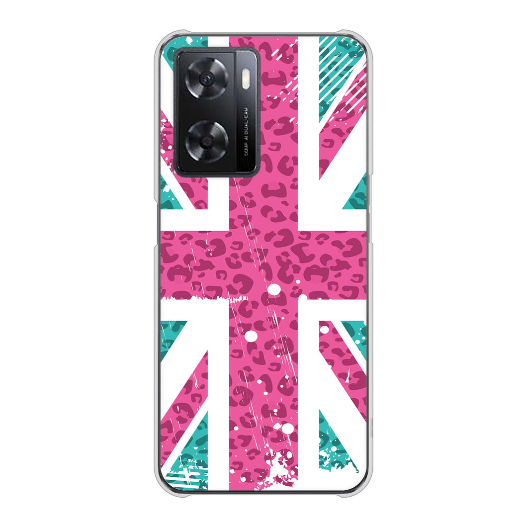 OPPO A77 高画質仕上げ 背面印刷 ハードケース【SC807 ユニオンジャック ピンクヒョウ柄】