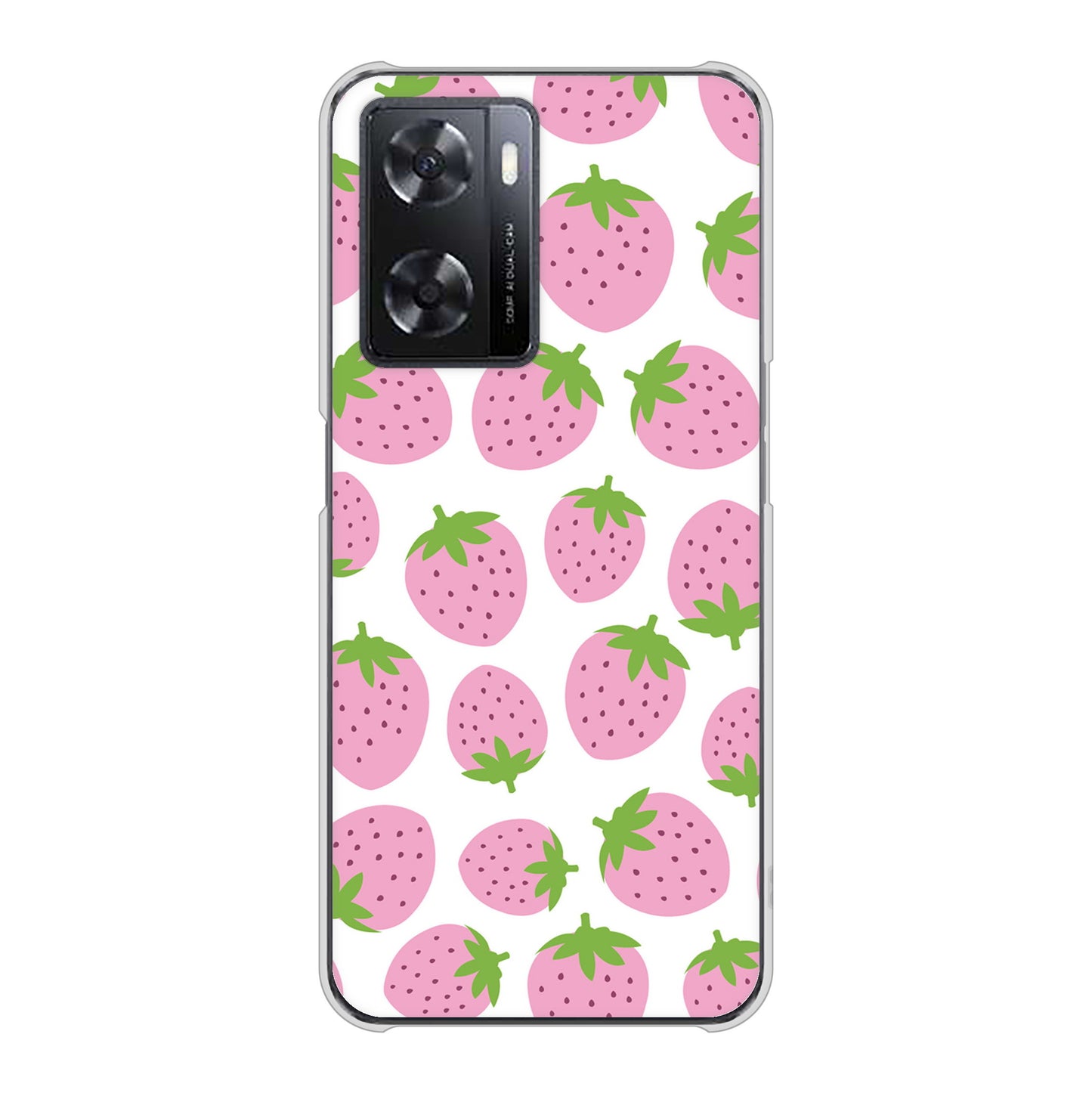 OPPO A77 高画質仕上げ 背面印刷 ハードケース【SC809 小さいイチゴ模様 ピンク】