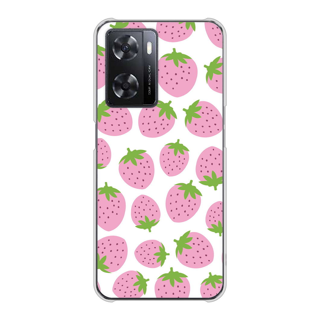 OPPO A77 高画質仕上げ 背面印刷 ハードケース【SC809 小さいイチゴ模様 ピンク】