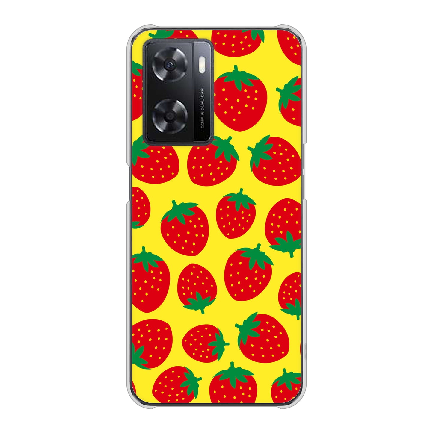 OPPO A77 高画質仕上げ 背面印刷 ハードケース【SC812 小さいイチゴ模様 レッドとイエロー】