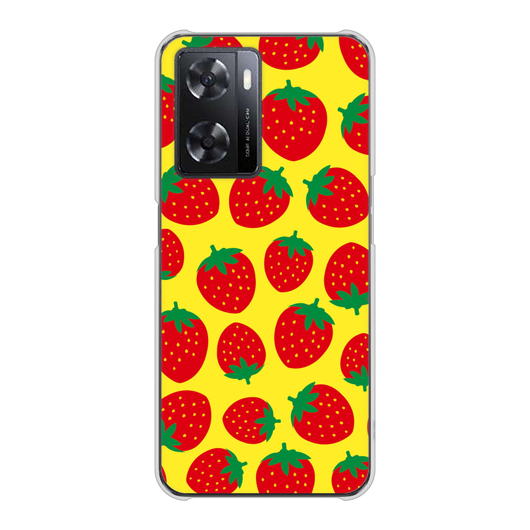 OPPO A77 高画質仕上げ 背面印刷 ハードケース【SC812 小さいイチゴ模様 レッドとイエロー】