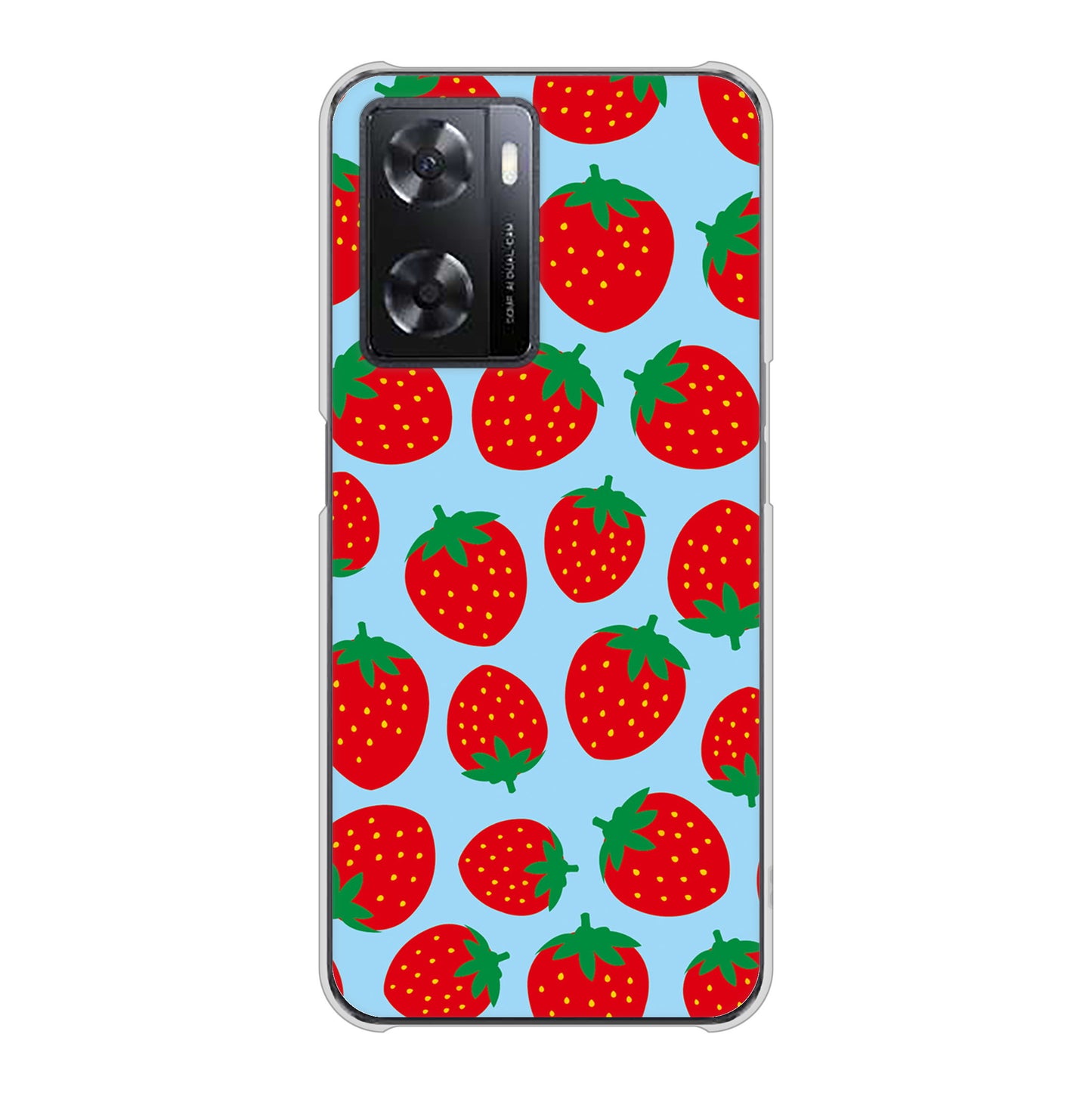 OPPO A77 高画質仕上げ 背面印刷 ハードケース【SC814 小さいイチゴ模様 レッドとブルー】
