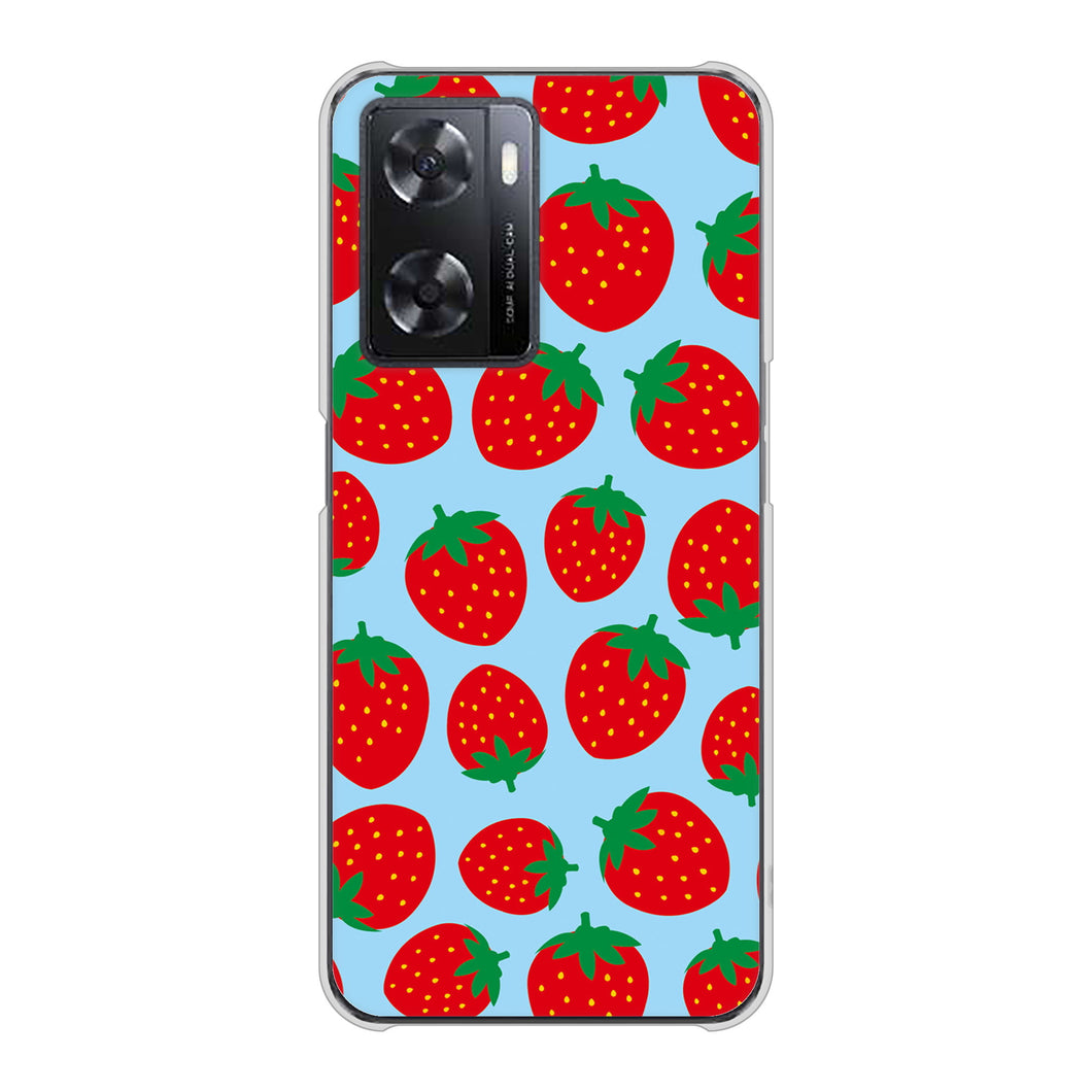OPPO A77 高画質仕上げ 背面印刷 ハードケース【SC814 小さいイチゴ模様 レッドとブルー】