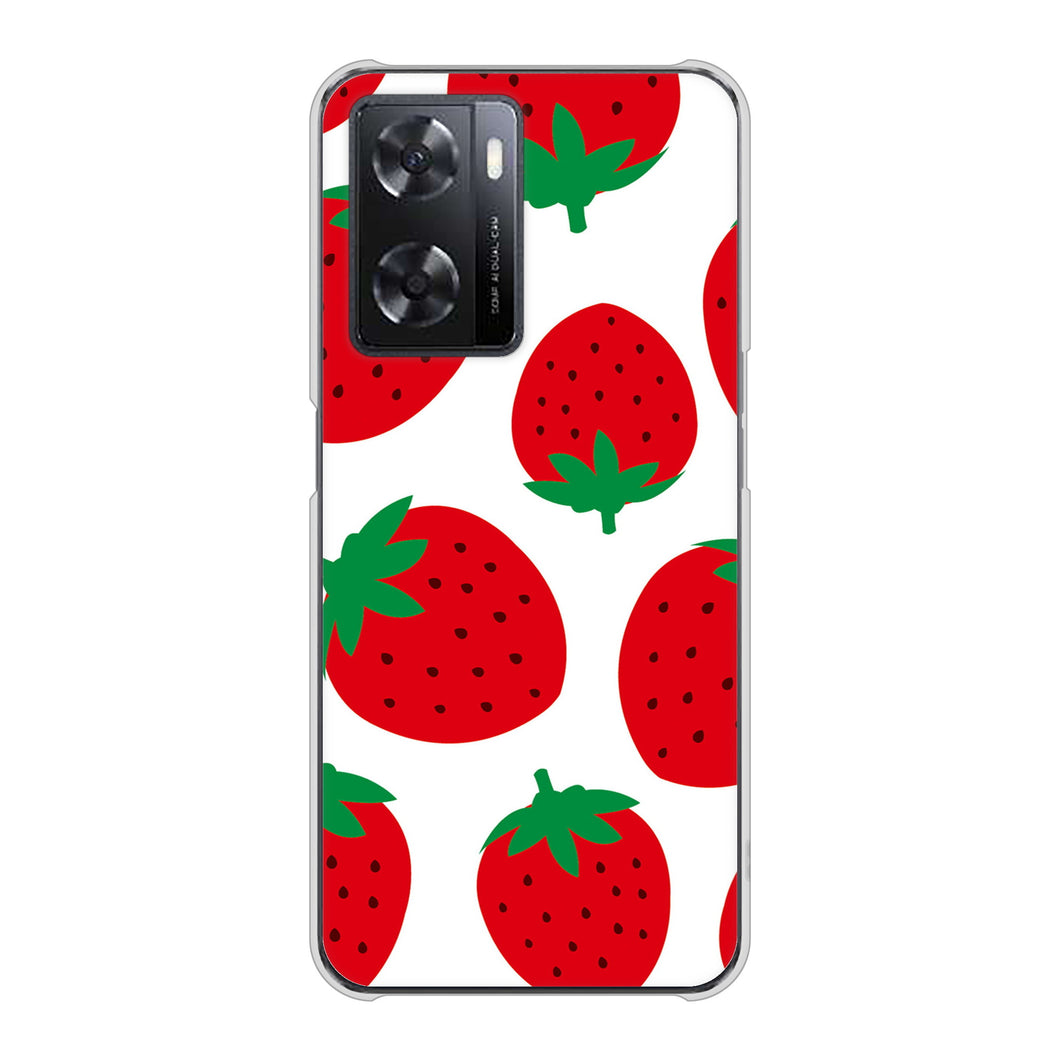 OPPO A77 高画質仕上げ 背面印刷 ハードケース【SC818 大きいイチゴ模様レッド】