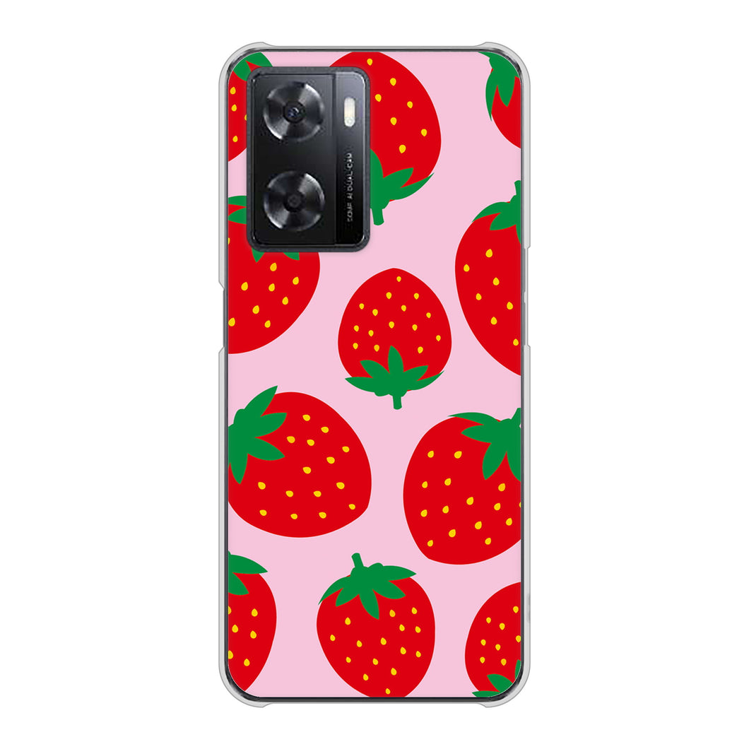 OPPO A77 高画質仕上げ 背面印刷 ハードケース【SC820 大きいイチゴ模様レッドとピンク】