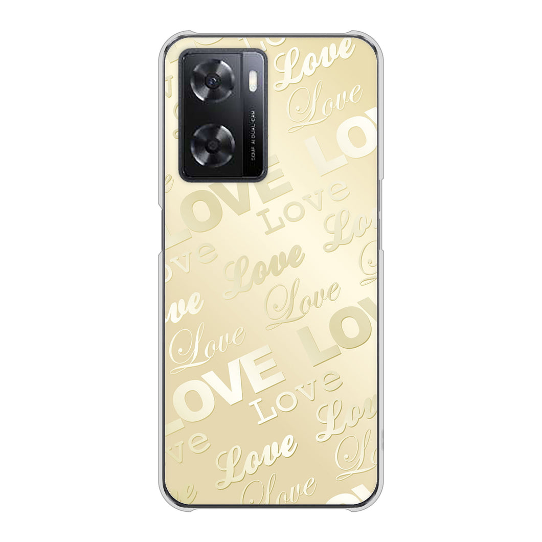 OPPO A77 高画質仕上げ 背面印刷 ハードケース【SC840 エンボス風LOVEリンク（ヌーディーベージュ）】
