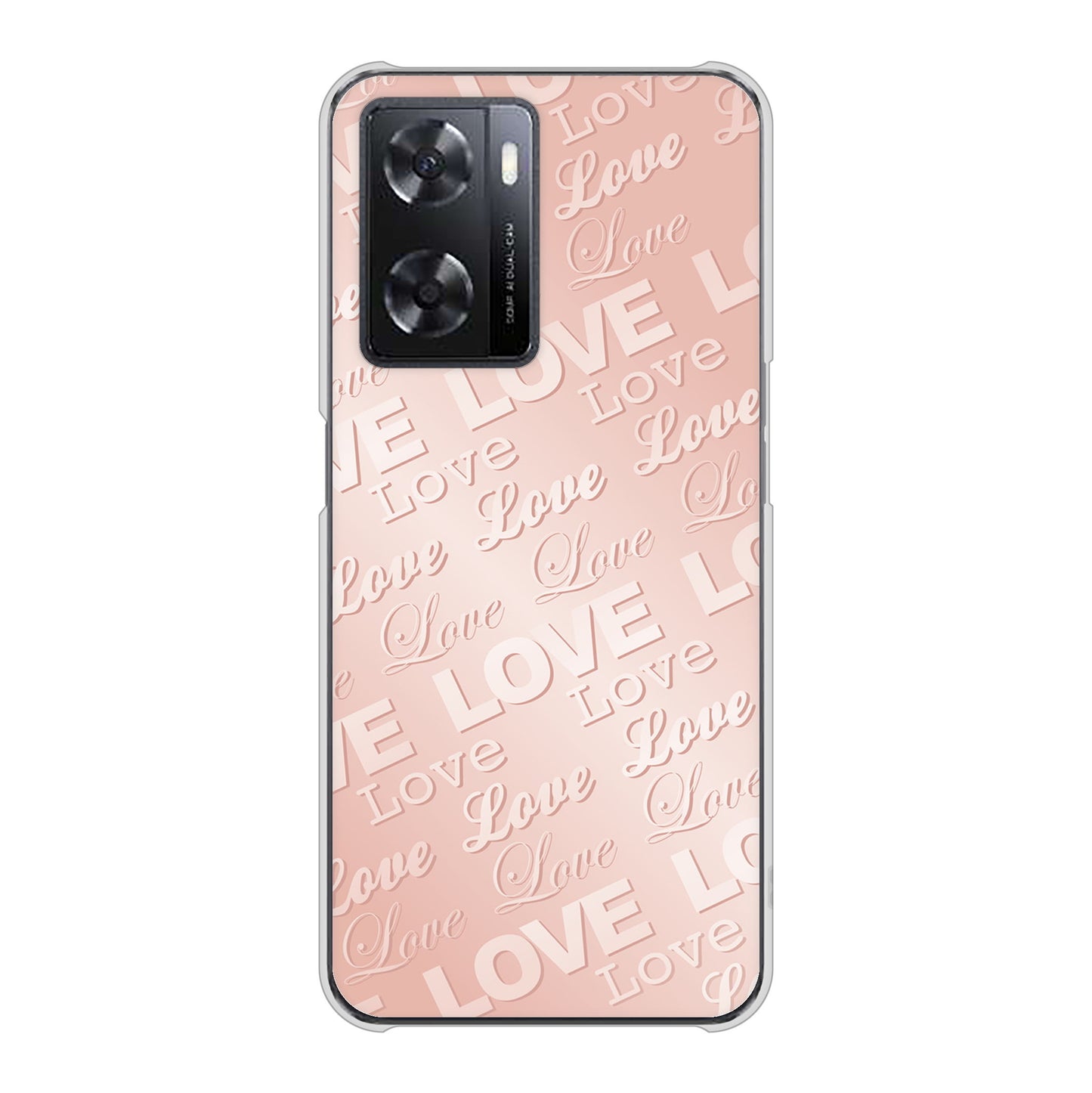 OPPO A77 高画質仕上げ 背面印刷 ハードケース【SC841 エンボス風LOVEリンク（ローズピンク）】