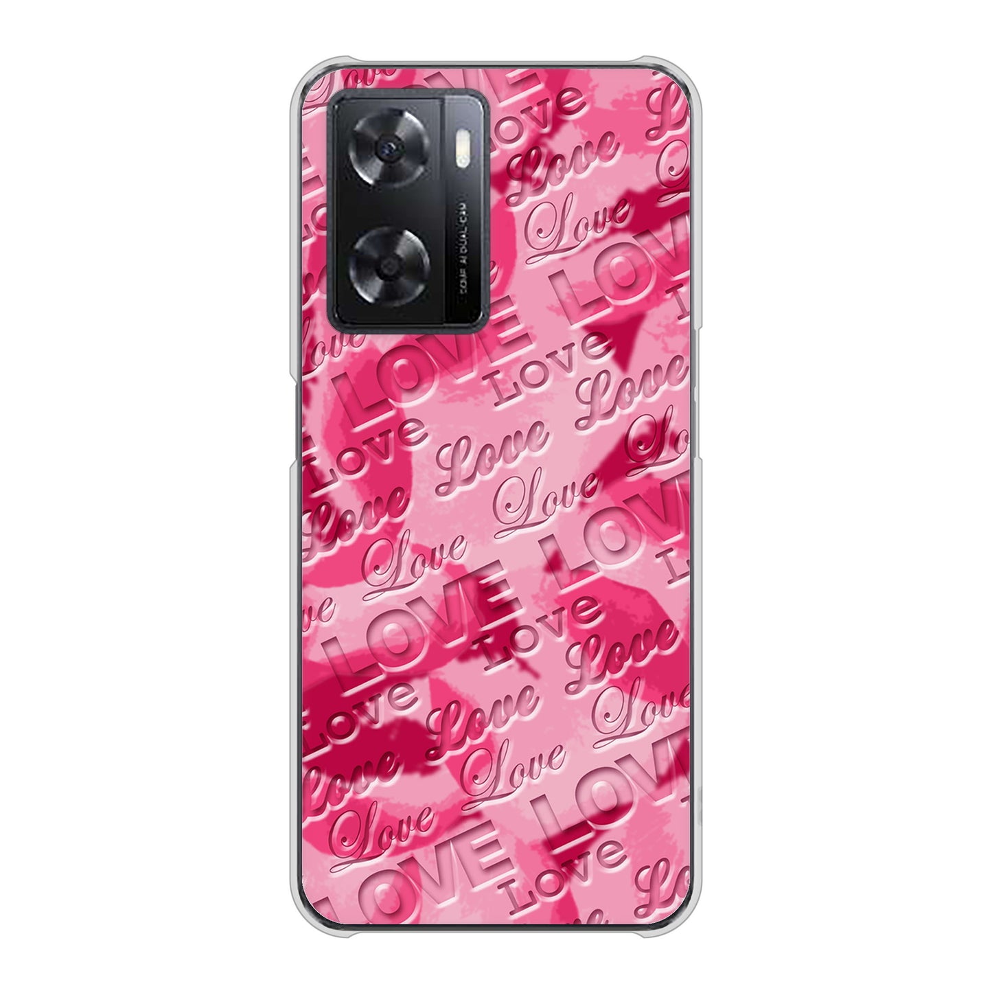 OPPO A77 高画質仕上げ 背面印刷 ハードケース【SC845 フラワーヴェルニLOVE濃いピンク（ローズアンディアン）】