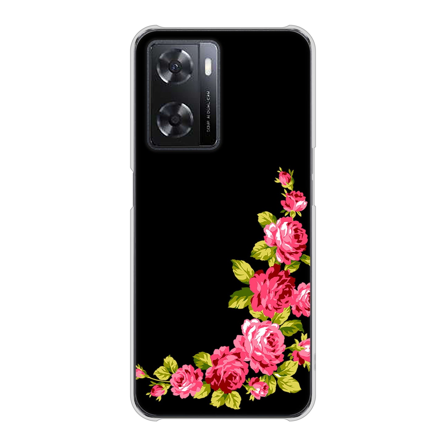 OPPO A77 高画質仕上げ 背面印刷 ハードケース【VA826 バラのフレーム(黒)】